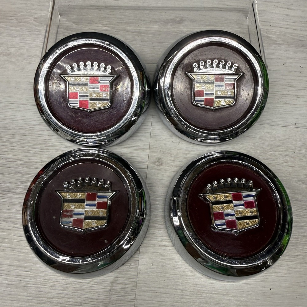 4pc Cadillac Chrome Wire Wheel Spoke Center Caps 1977-1996 Kanter Auto Vintage
